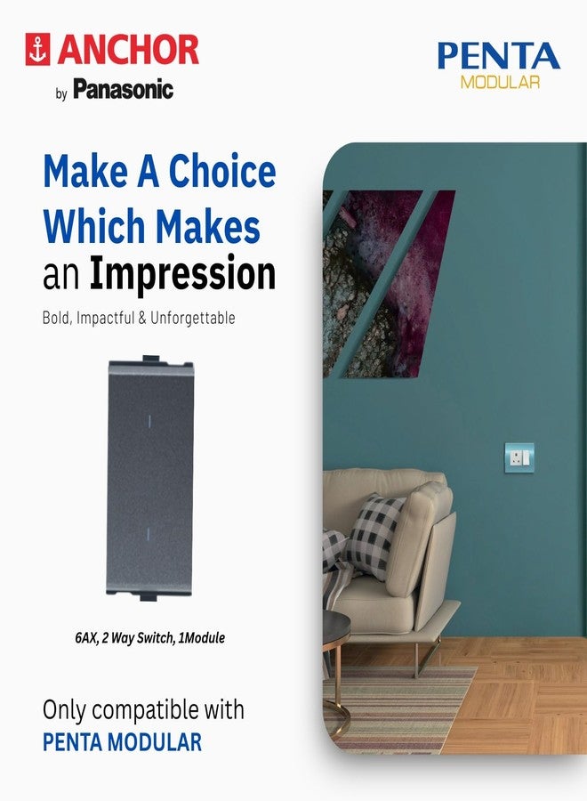 أنكور مفتاح Anchor by Panasonic Penta Modular 6AX ثنائي الاتجاه، مفتاح ثنائي الاتجاه بوحدة واحدة (أسود، 65002B-20) - Image 3